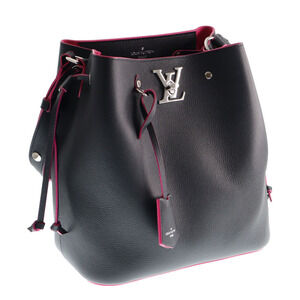 LOUIS VUITTON Lockme Bucket Grain Calf Cowhide Noir Black Pink Bag